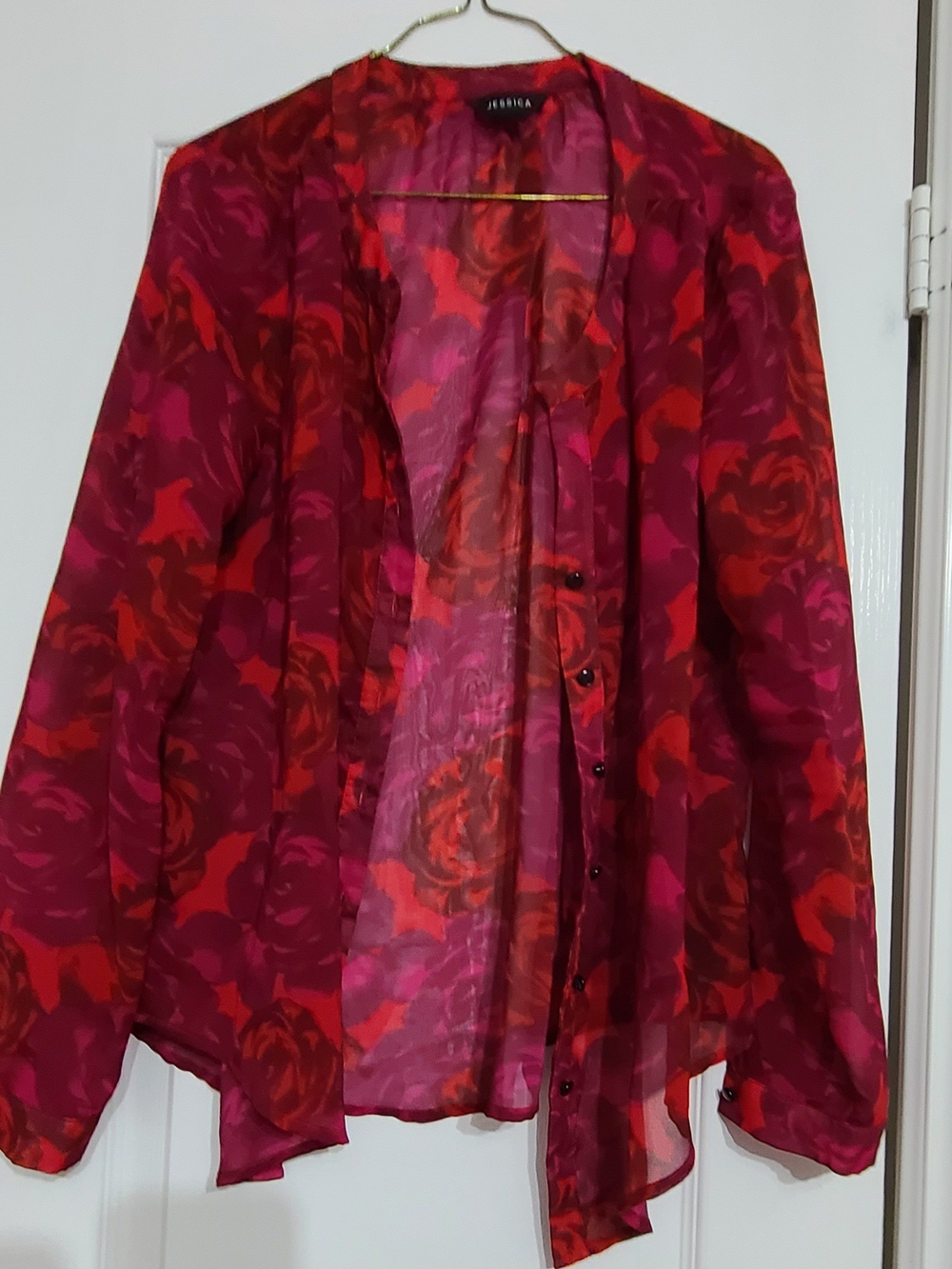 Jessica Semi-Sheer Floral Blouse in Red and Fuchsia